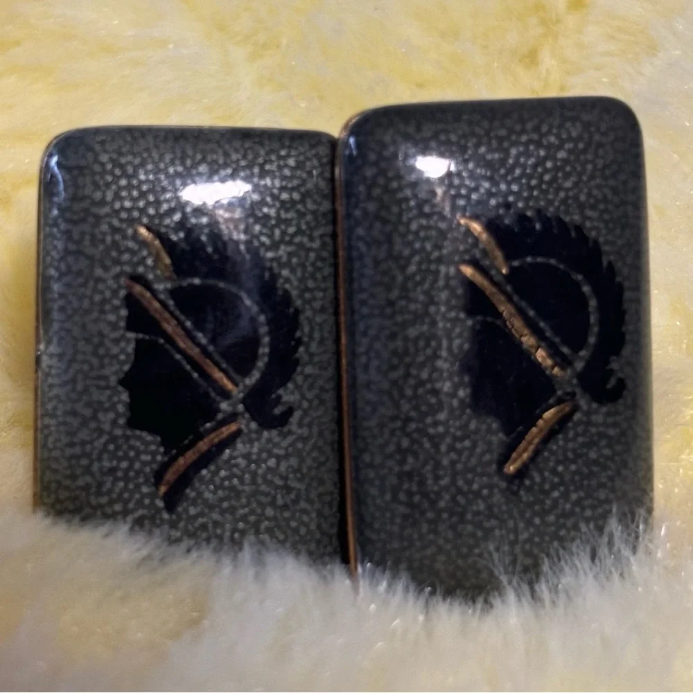 VTG HUGE cufflinks knight Enamel Roman Centurion silhouette 14 kt Evan Eames Era